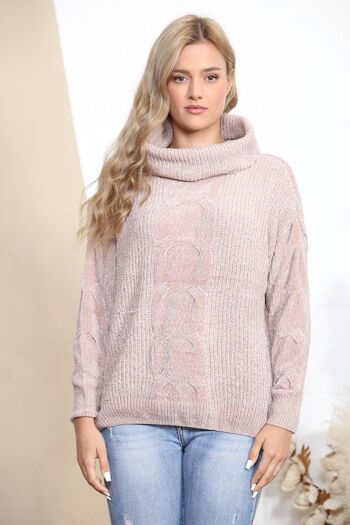 Pull col roulé en maille Fluffy taupe 4