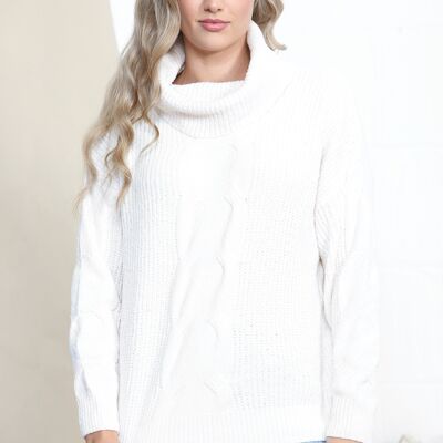 Pull col roulé en maille Fluffy Blanc