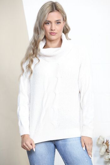 Pull col roulé en maille Fluffy Blanc 1