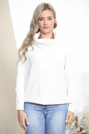 Pull col roulé en maille Fluffy Blanc 4