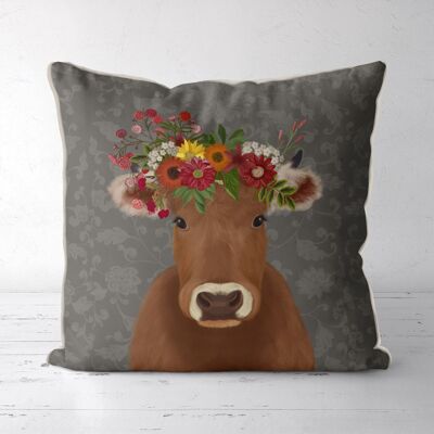 Brown Cow, Grey, Farmhouse Pillow, Cushion cover, 45x45cm, Bohemia Collection