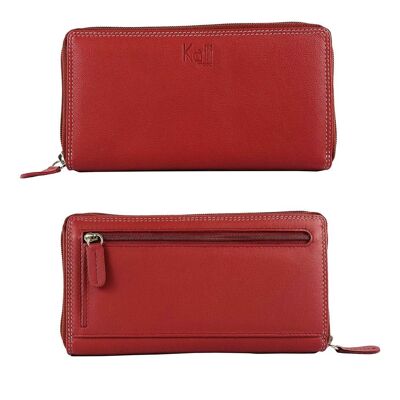 K10238VB | Women's Wallet in Genuine Full-grain Leather, with light grain. Red. Dimensions when closed: 18.5 x 10 x 2.5 cm. Packaging: rigid bottom/lid Gift Box