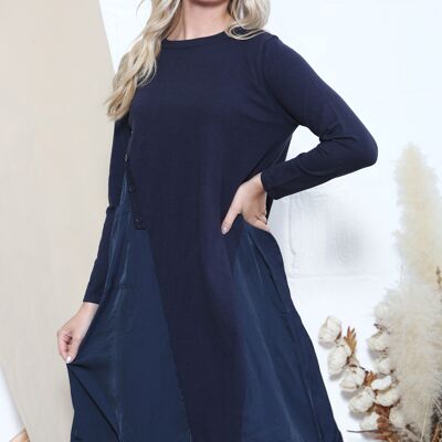 Navy Blue long sleeve dress with panels