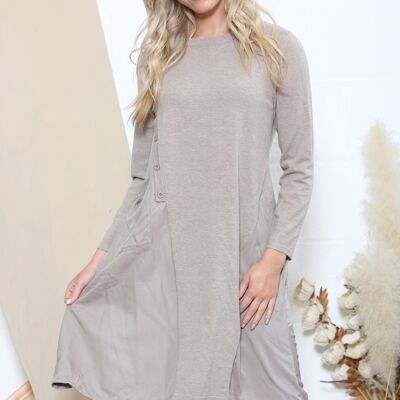 Taupe long sleeve dress with panels