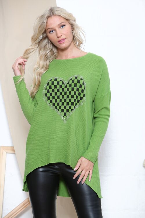 Green checkered heart jumper