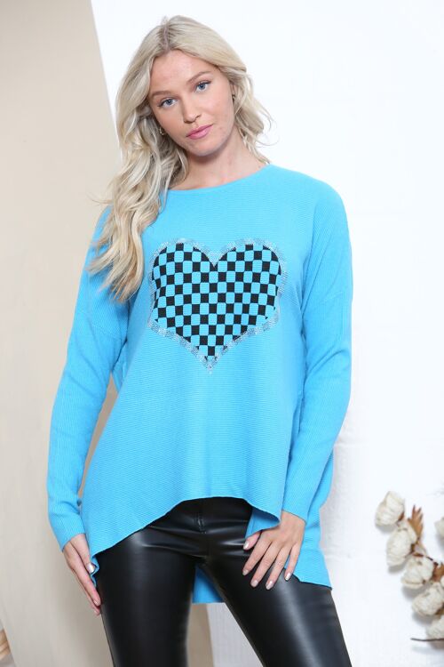 Sky Blue checkered heart jumper