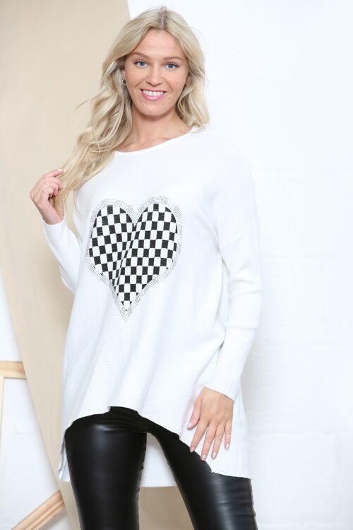 White checkered heart jumper