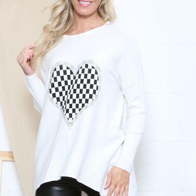 White checkered heart jumper