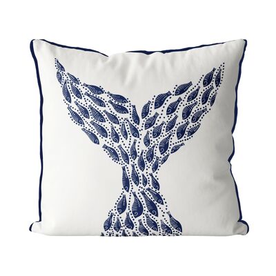 Fishy Tail, Midnight Blue on white, Nautical Pillow, Cushion cover, 45x45cm