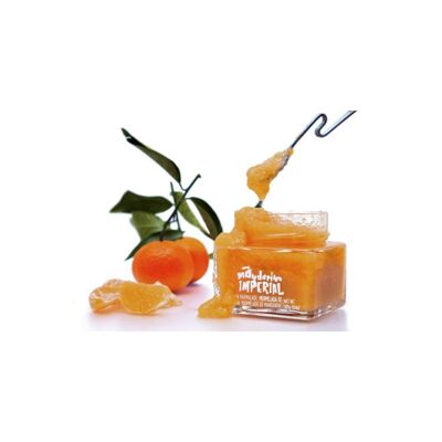 Artisan organic mandarin jam 85% fruit 305g. Reduced sugar content.