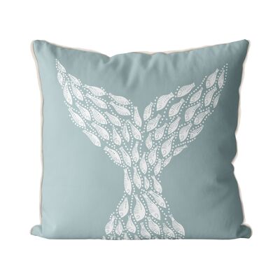 Fishy Tail, White on Grey Blue, Nautical Pillow, Cushion cover, 45x45cm