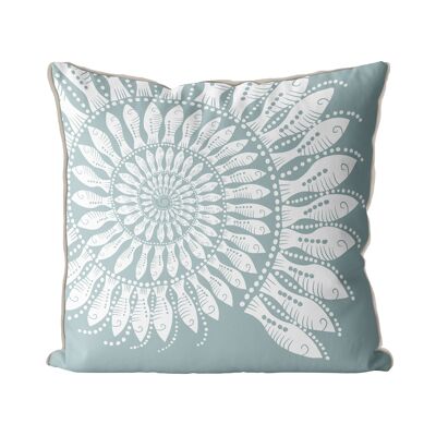 Fishy Shell, White on Grey Blue, Nautical Pillow, Cushion cover, 45x45cm