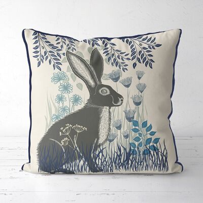 Country Lane Hare 1, Indigo Pillow, Cushion cover, 45x45cm