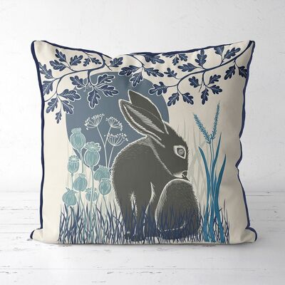 Country Lane Hare 2, Indigo Pillow, Cushion cover, 45x45cm