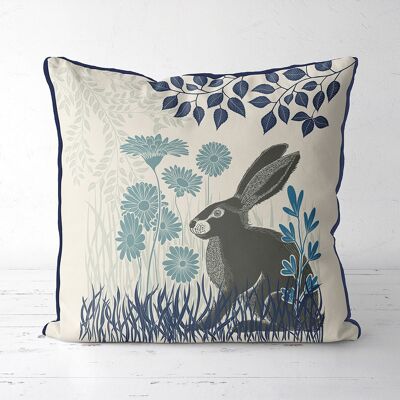 Country Lane Hare 3, Indigo Pillow, Cushion cover, 45x45cm