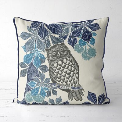 Country Lane Owl 3, Indigo Pillow, Cushion cover, 45x45cm