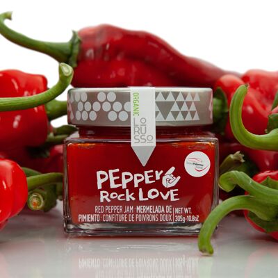Artisanal organic sweet pepper jam 85% fruit 305g, Reduced sugar content.