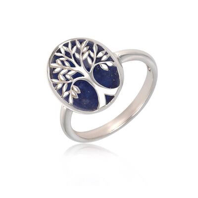 Lapis Lazuli and Silver Tree of Life Ring K50602