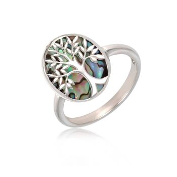 Bague arbre de vie nacre abalone et argent 925 K50601 1