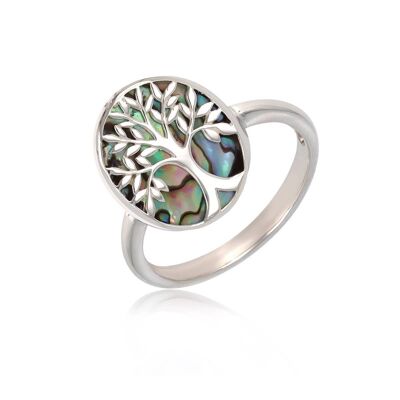 Abalone mother-of-pearl and 925 silver tree of life ring K50601