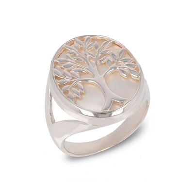 White mother-of-pearl tree of life ring in 925 silver K41048-2
