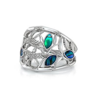 925 silver ring with abalone mother-of-pearl leaves and birds 50627-Ab