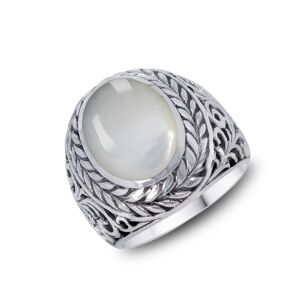 Bague Biker Homme Nacre Blanche Argent Man-511-WS