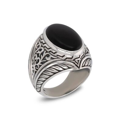 Biker-Ring für Herren aus echtem Onyx-Silber-Mann-507