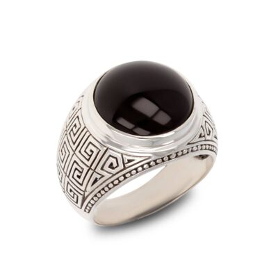 Biker-Ring für Herren Schwarzer Onyx-Stein-Silber-Mann-503