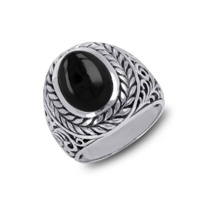 Anello biker ovale nero in onice Silver Man-511