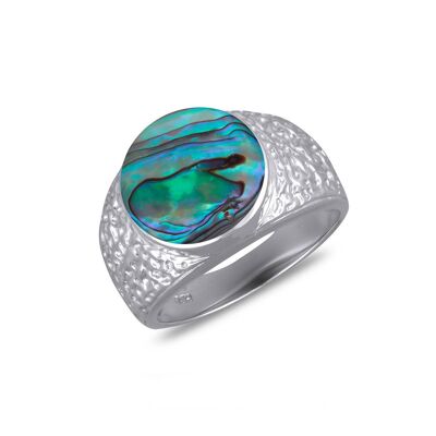Abalone mother-of-pearl cabochon ring on silver 41008
