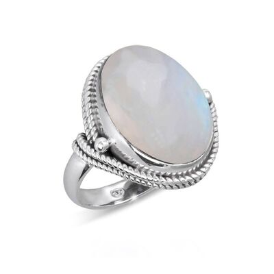 Silver chain Moonstone cabochon ring K2675