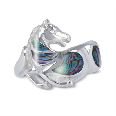 Mother of Pearl Abalone Horse Ring on 925 Silver 50628-Abl