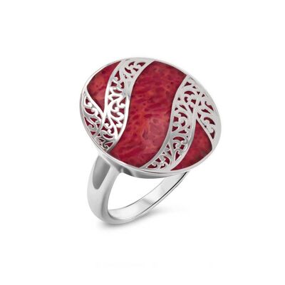 Ring aus roter Koralle, eingefasst in 925er Silber K50614