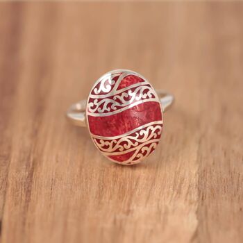 Bague corail rouge serti Argent 925 K50614 4