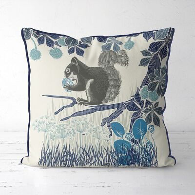 Country Lane Squirrel 1, Indigo Pillow, Cushion cover, 45x45cm