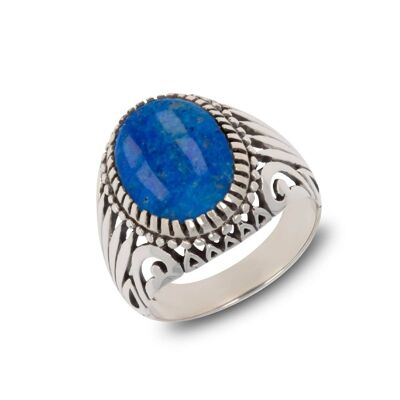 Designer Herrenring Lapislazuli Silber Mann-506-Lapis