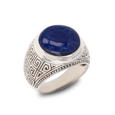 Designerring Lapislazuli gefasst Silber Mann-503-Lapis