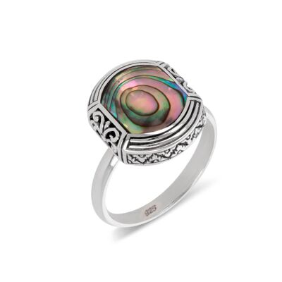 Abalone mother-of-pearl ethnic ring on 925 silver Ring-ETHN