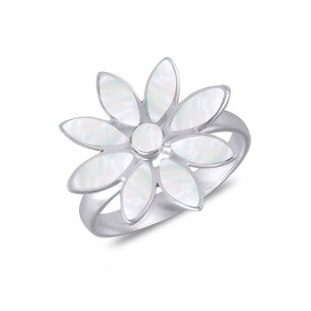 Bague Fleur nacre blanche sur d'argent 41005 1