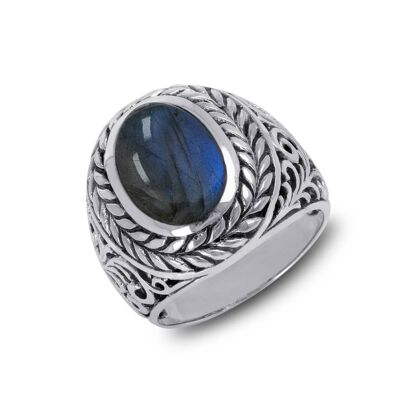 Men's Ring Labradorite Oval Silver Man-511-Labra