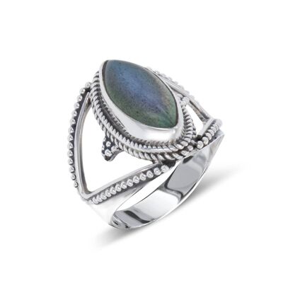 Almond labradorite ring on silver 925 60641-S-Labra