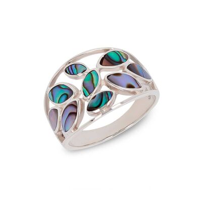 Mother-of-Pearl Abalone Ring Flower Pattern 925 Silver 41046-2