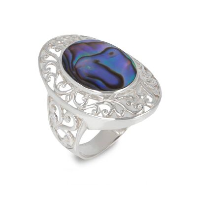 Silver stylized abalone mother-of-pearl ring 41045