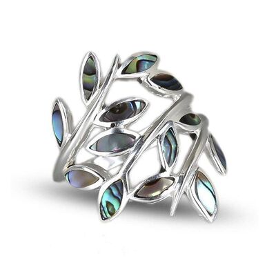 Abalone mother-of-pearl ring on silver petals K4275