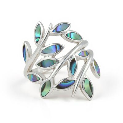 Abalone mother-of-pearl ring in 925 silver, handcrafted flower motif, French design - Ø20mm