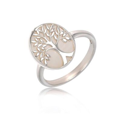 Anillo Árbol de la Vida de Nácar Blanco sobre Plata 925 - K50600