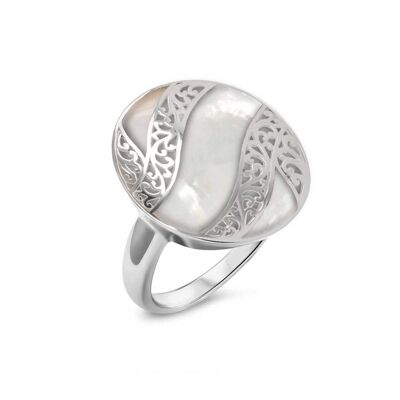 Bague Nacre blanche dentelles d'Argent 925 K50612