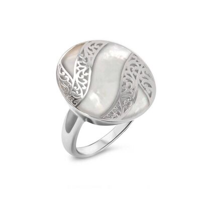 White mother-of-pearl ring with 925 silver lace K50612
