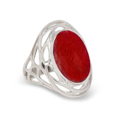 Red coral 925 silver nest ring K31003